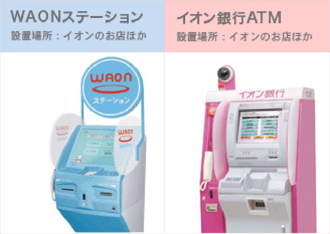 WAONステーション 設置場所:イオンのお店ほか、イオン銀行ATM 設置場所:イオンのお店ほか